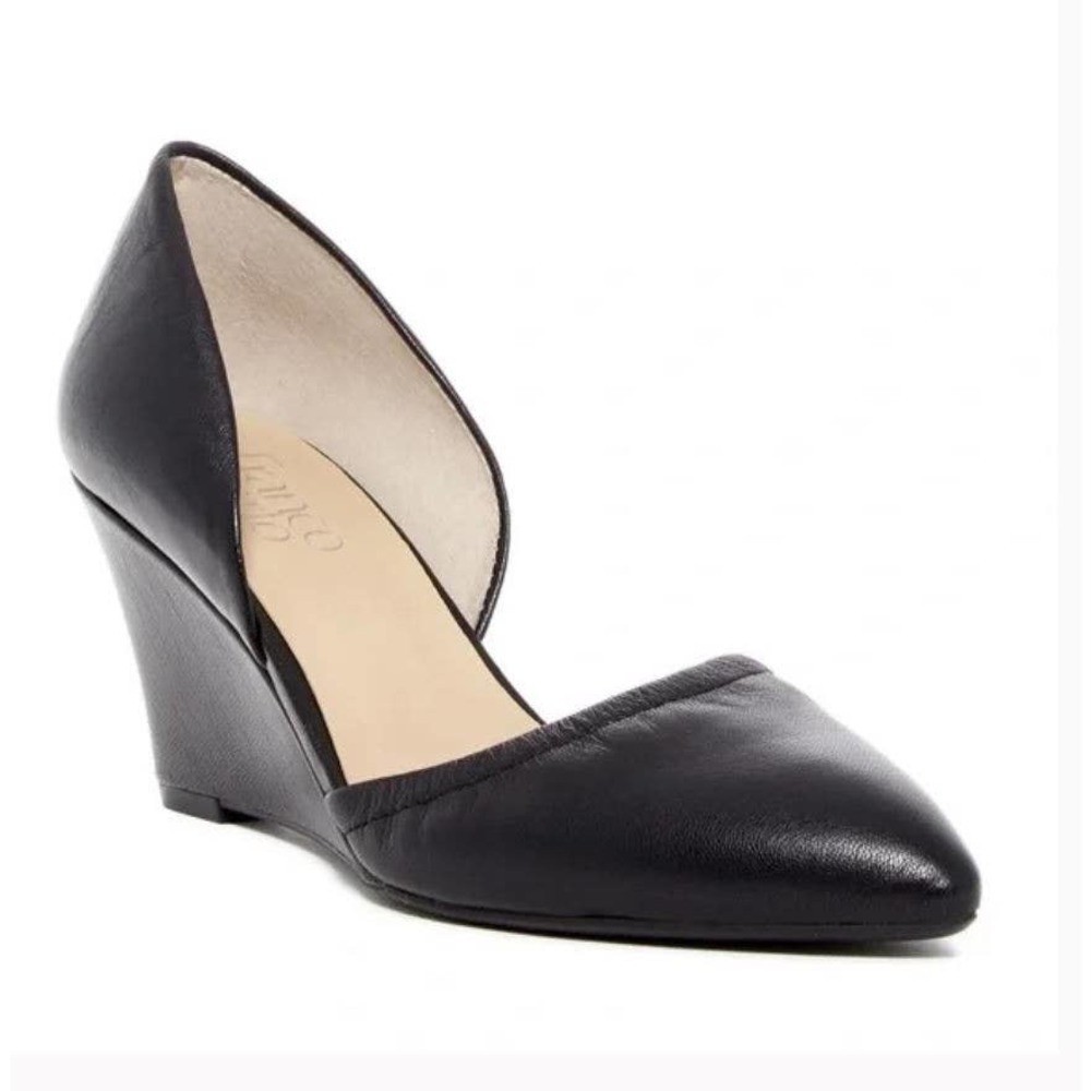 Franco Sarto Sz 9 Fenway D'orsay Pointed Toe Wedge Black Leather Classic Career